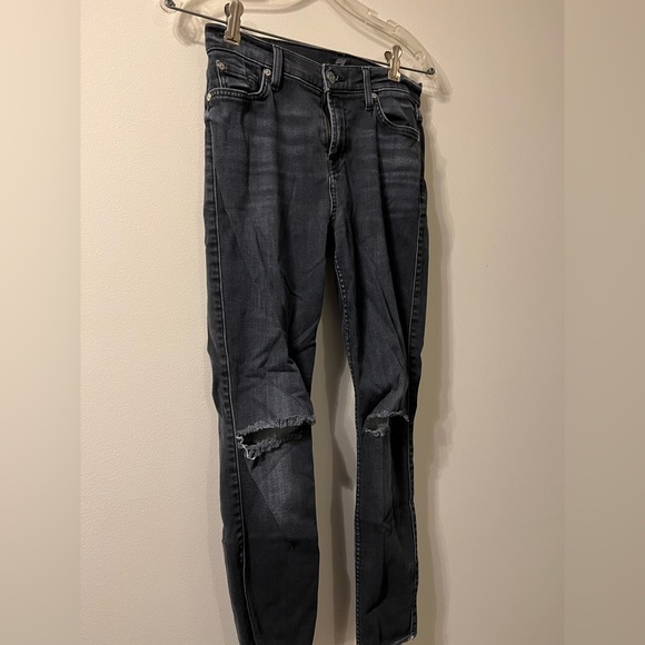 7 For All Mankind Distressed Skinny Jeans / Black Vintage Wash / US Ladies 26 - Picture 2 of 10